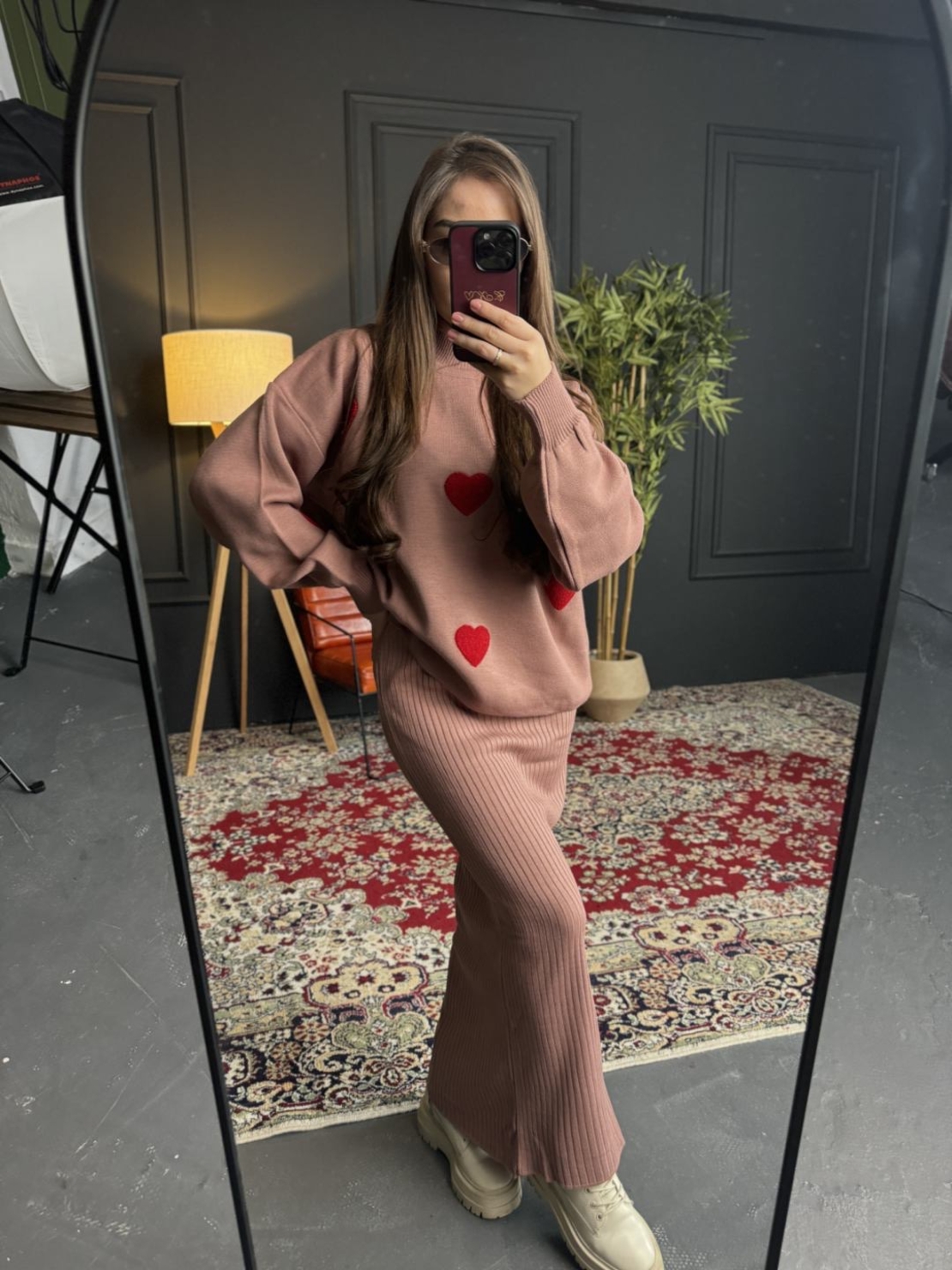 Комплект рокля и пуловер със сърца-розово