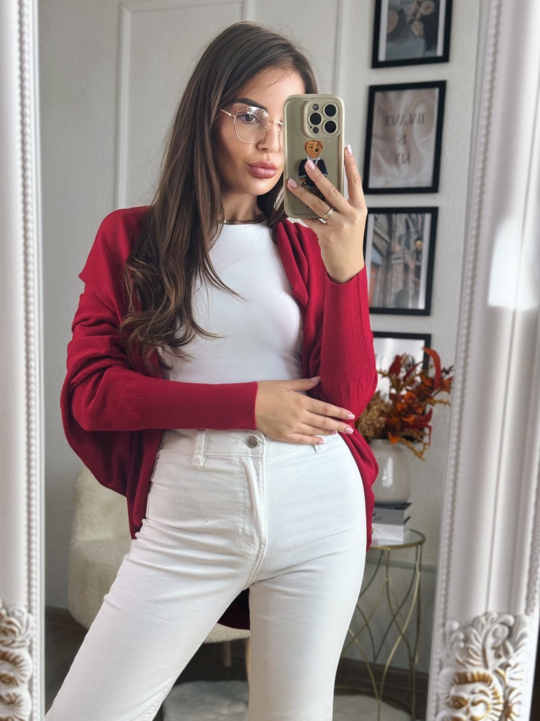 Жилетка кръг с кашмир - червена