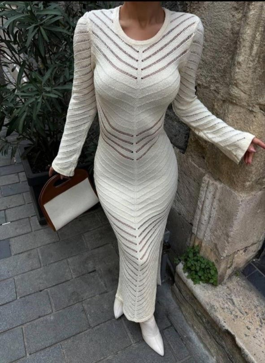 Елегантна плетена рокля „Ivory Contour“- Бяла