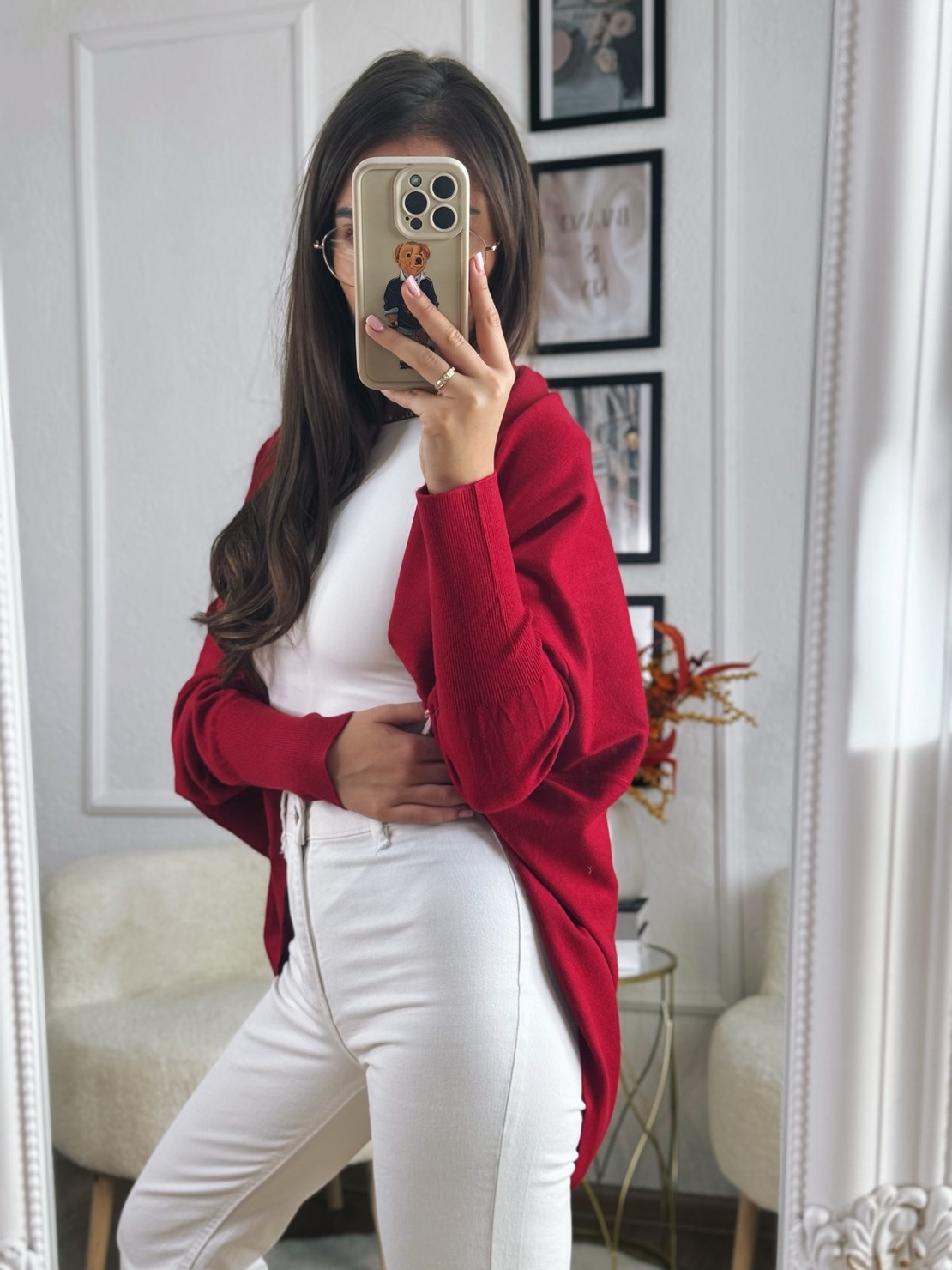 Жилетка кръг с кашмир - червена