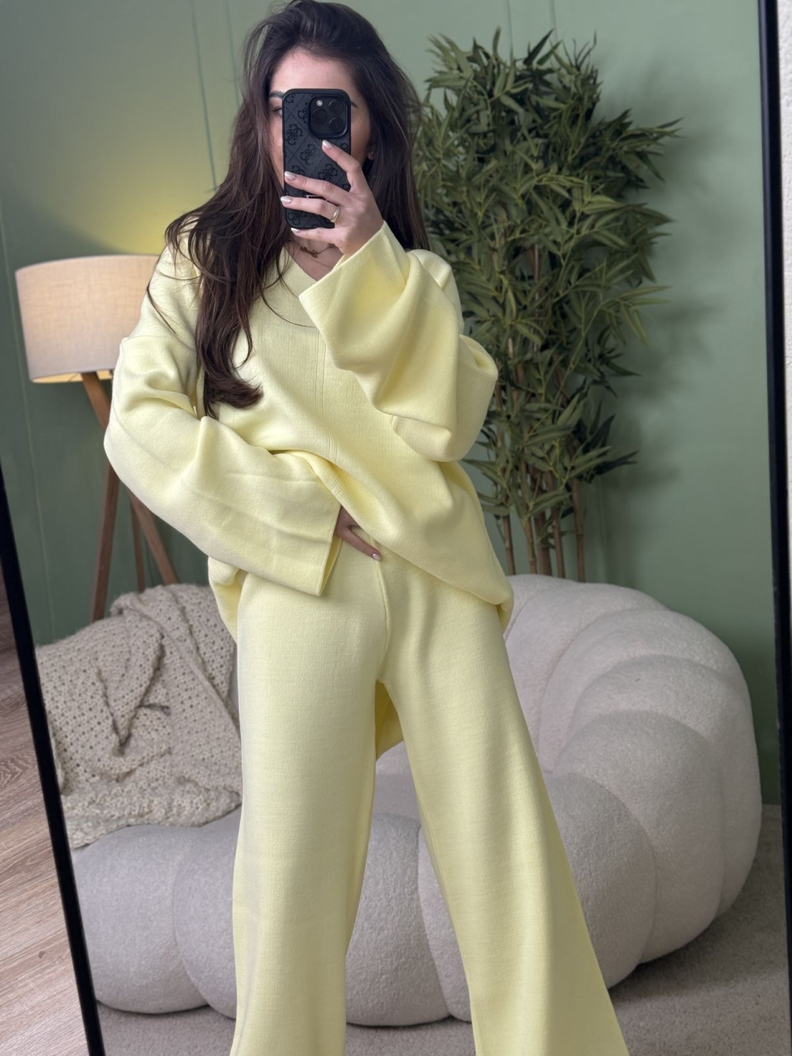 Дамски плетен комплект Cozy Vibe (пуловер + панталон)-жълто