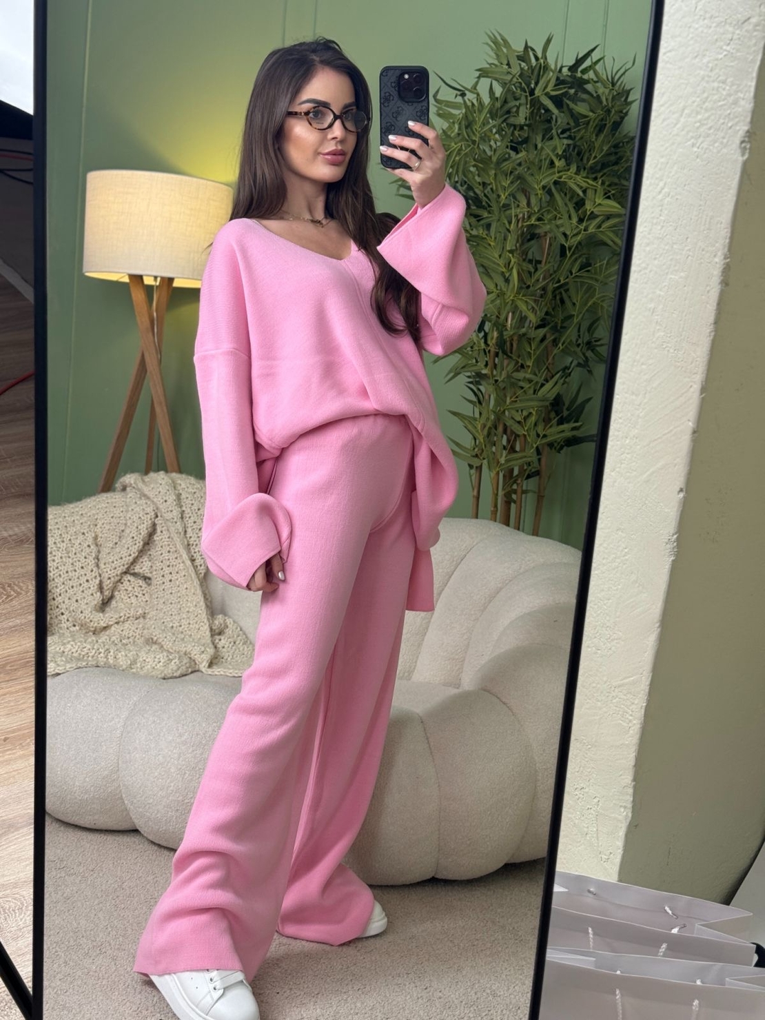 Дамски плетен комплект Cozy Vibe (пуловер + панталон)-розово