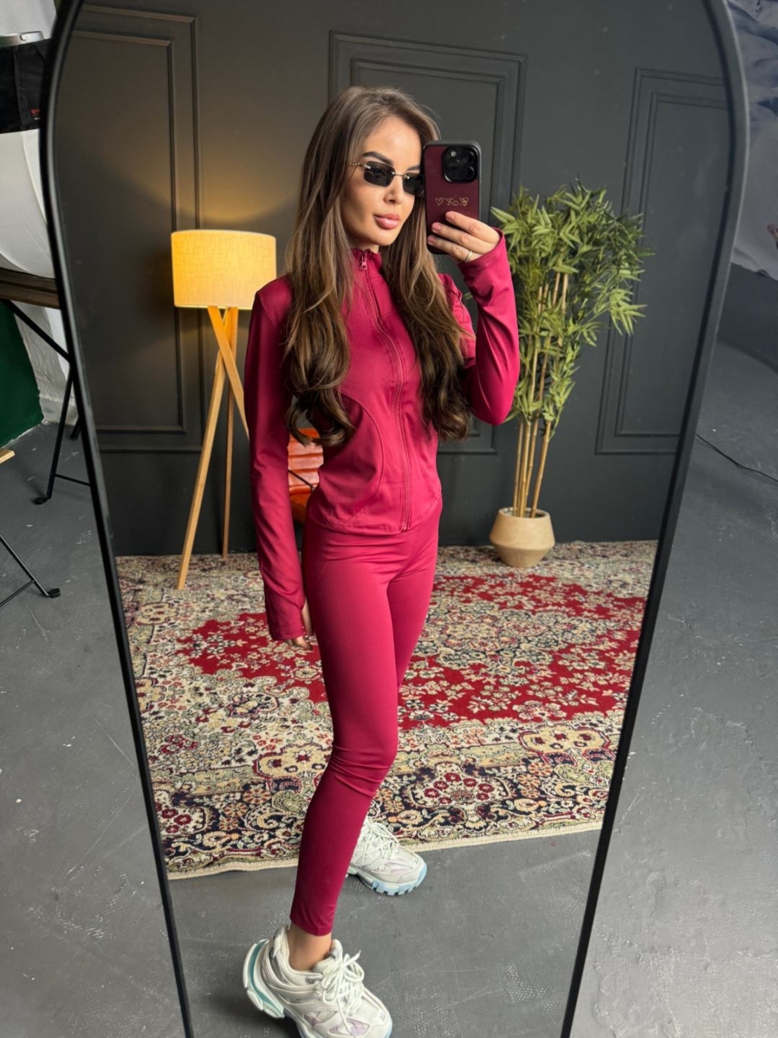 Спортен комплект с цип и клин-цикламено