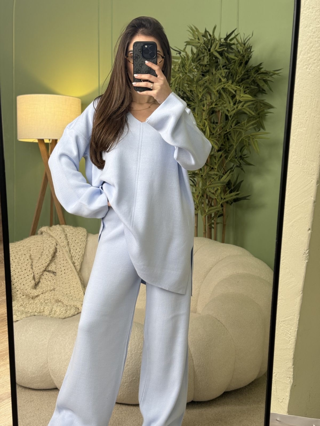 Дамски плетен комплект Cozy Vibe (пуловер + панталон)-виолетово