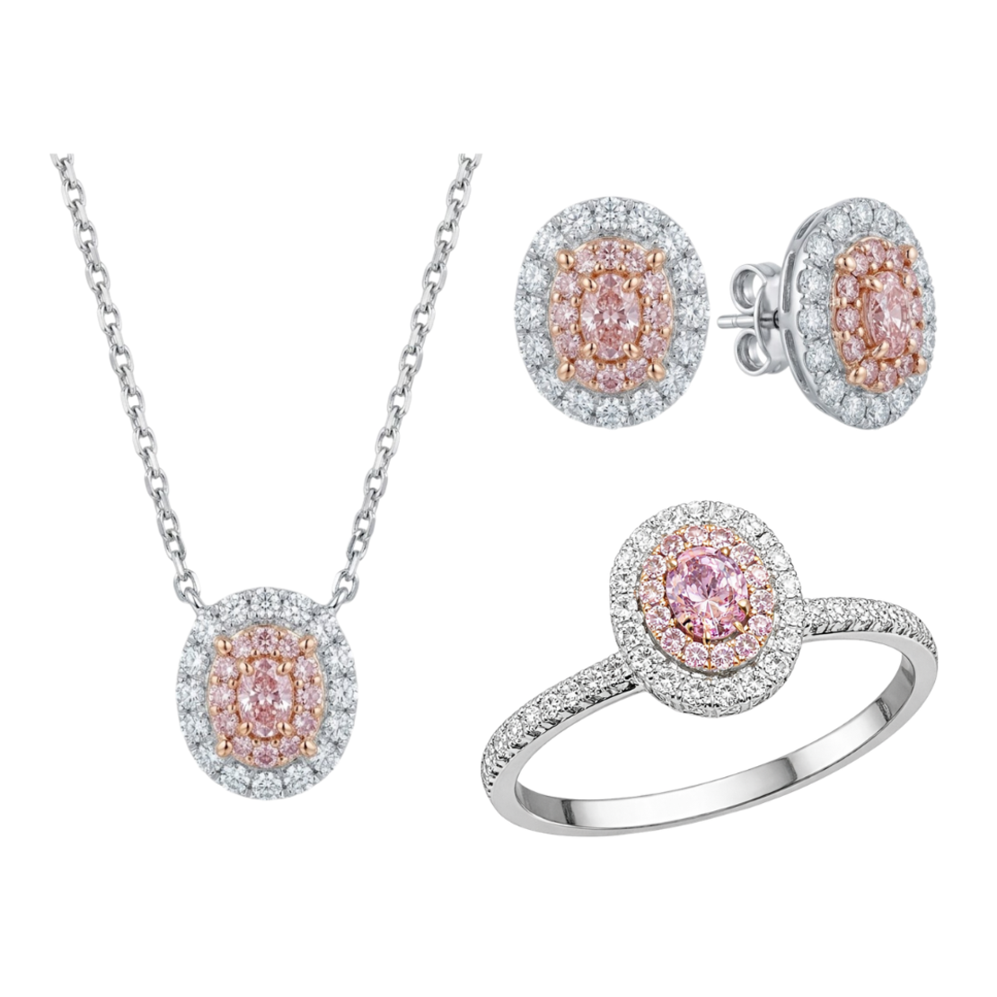 1.30 ct Set with fancy color pink diamonds