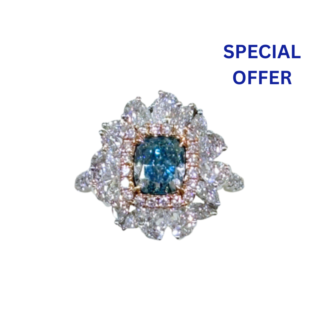 3.70 ct Blue fancy colored diamond ring and necklace all in one
