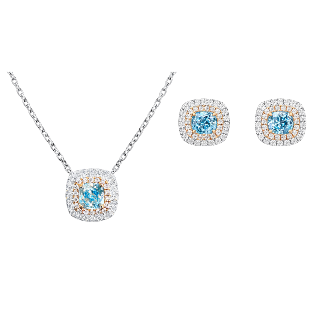 2.08 ct Set with fancy blue diamonds