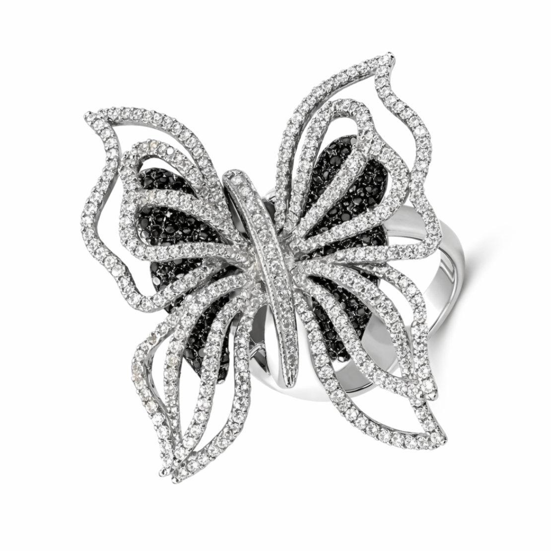2.86 к Пръстен пеперуда с бели и черни диаманти