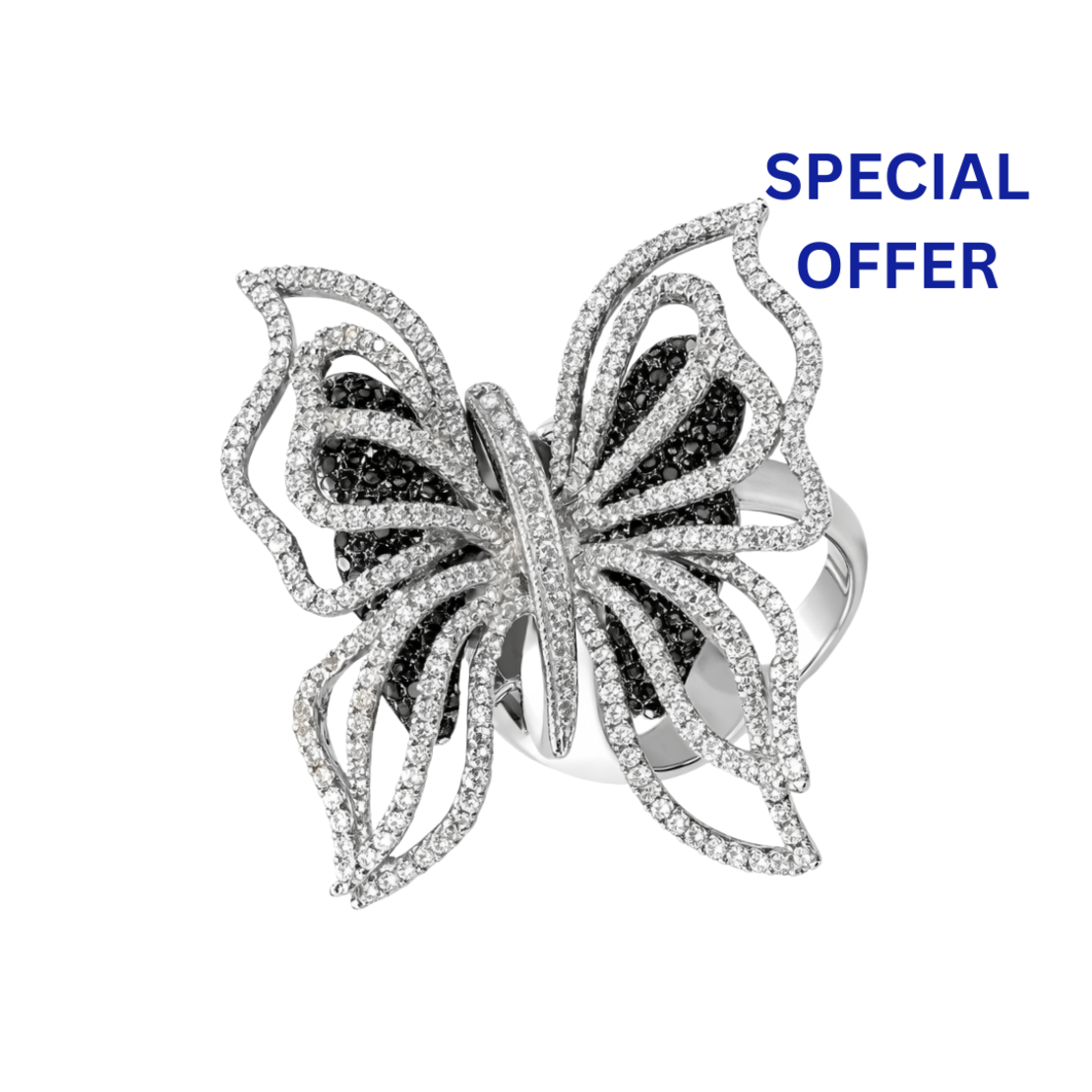 2.86 к Пръстен пеперуда с бели и черни диаманти