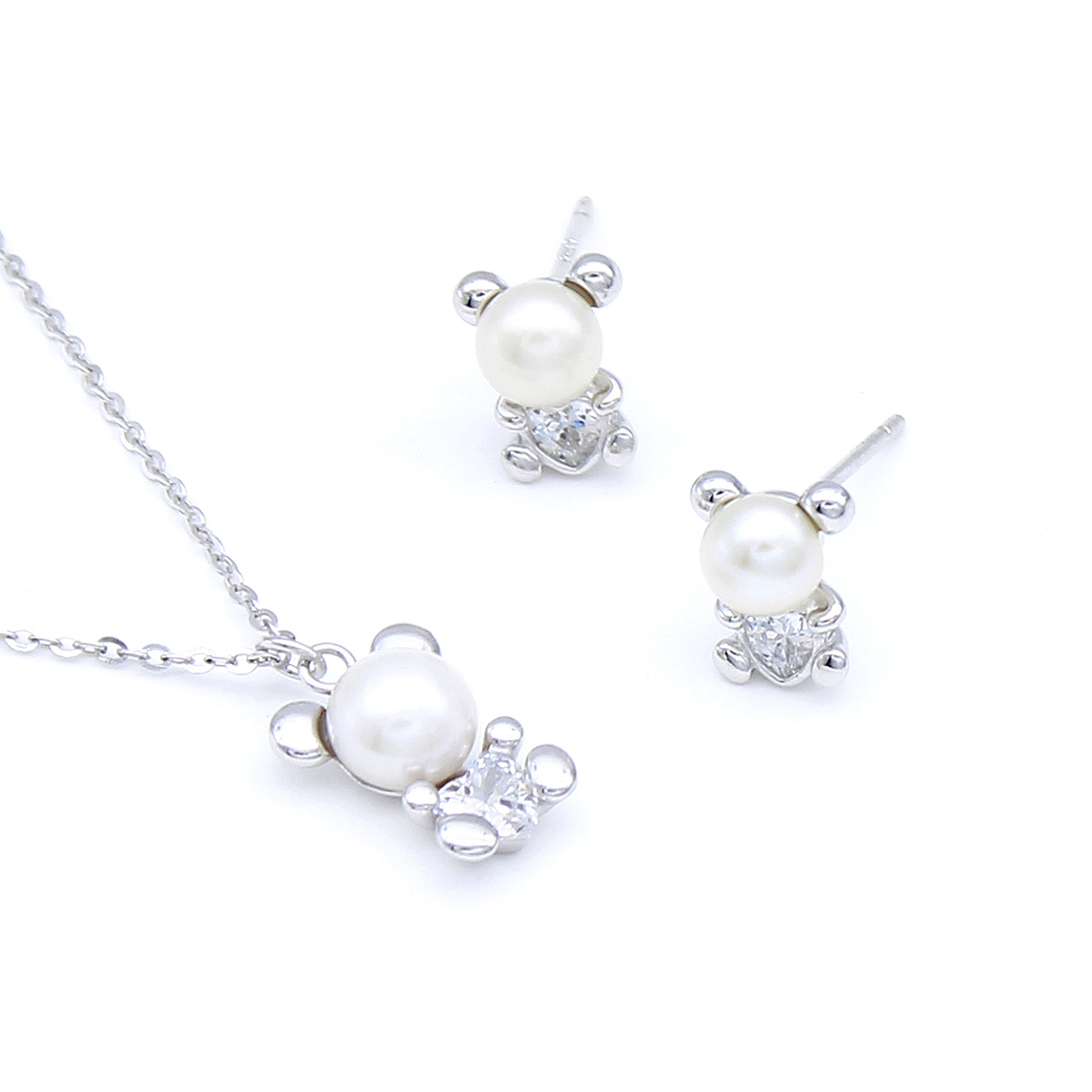 Нежен сребърен комплект мечета с перли | колекция Delicate Silver