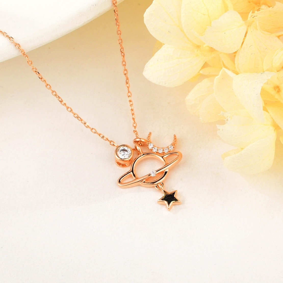 Колие розово позлатяване космос | Колекция Rose Gold