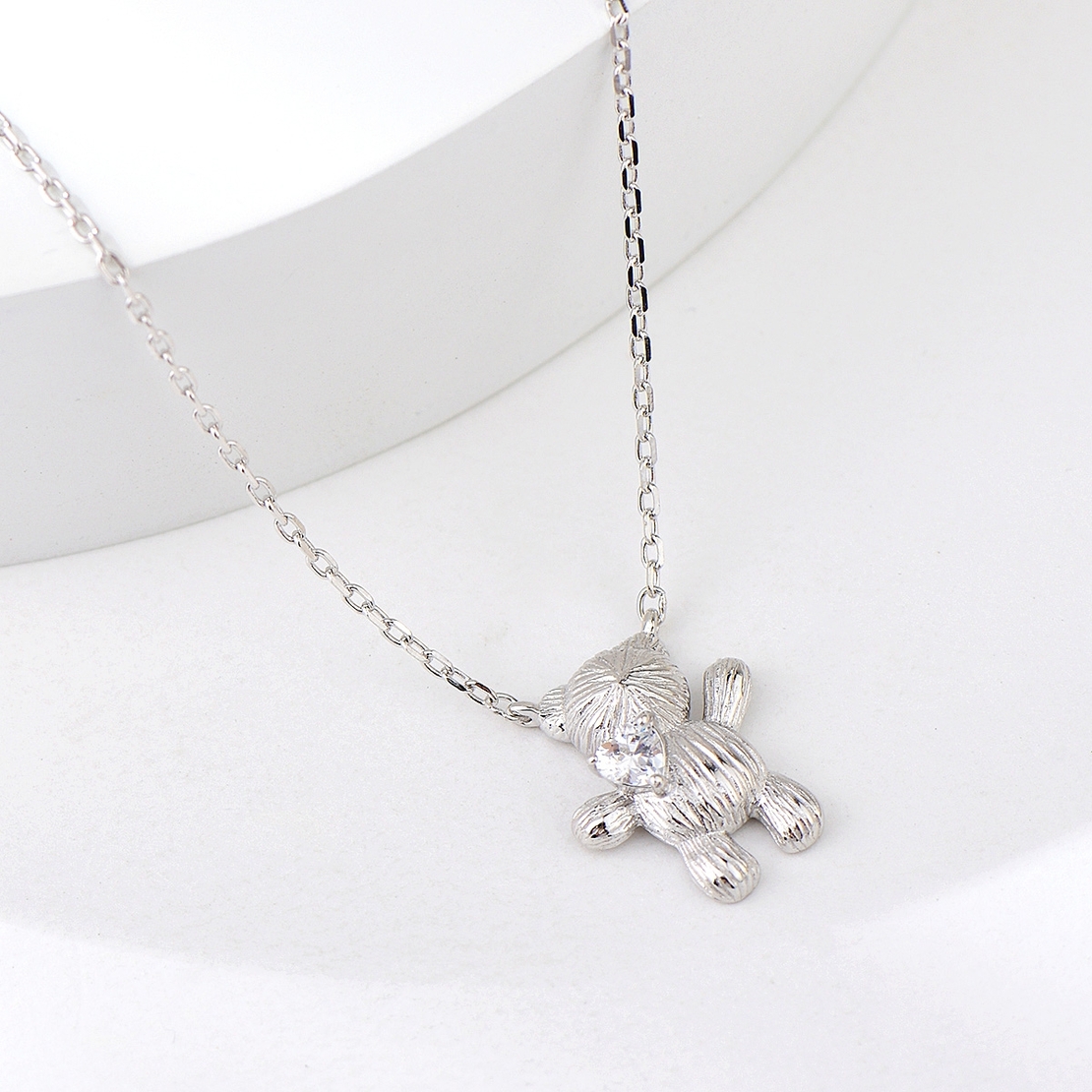 Сребърно колие Мече с кристал сърце | колекция Delicate Silver
