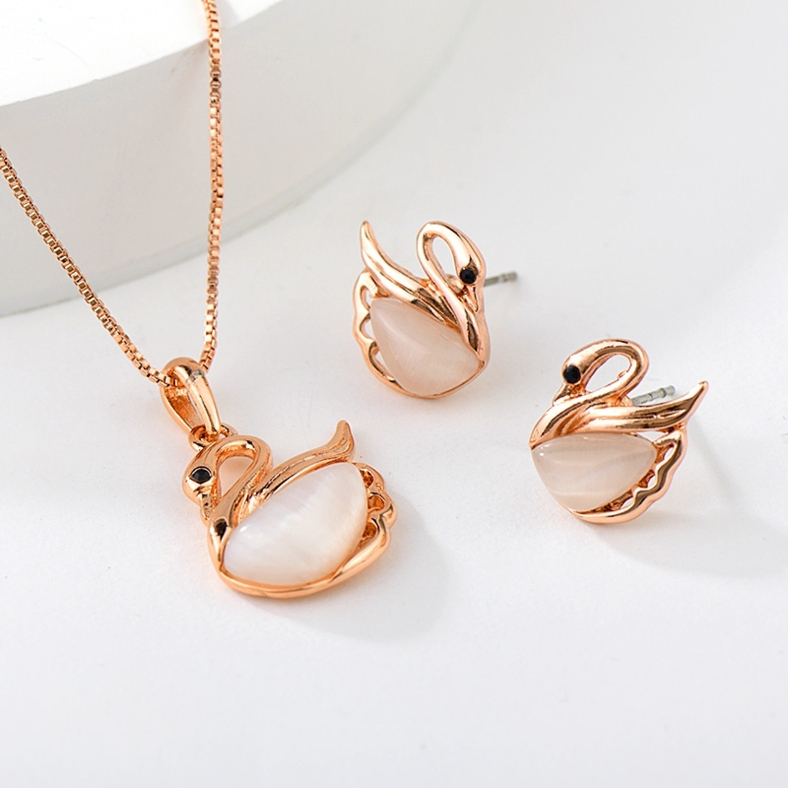 Комплект розово позлатяване лебед | Колекция Rose Gold
