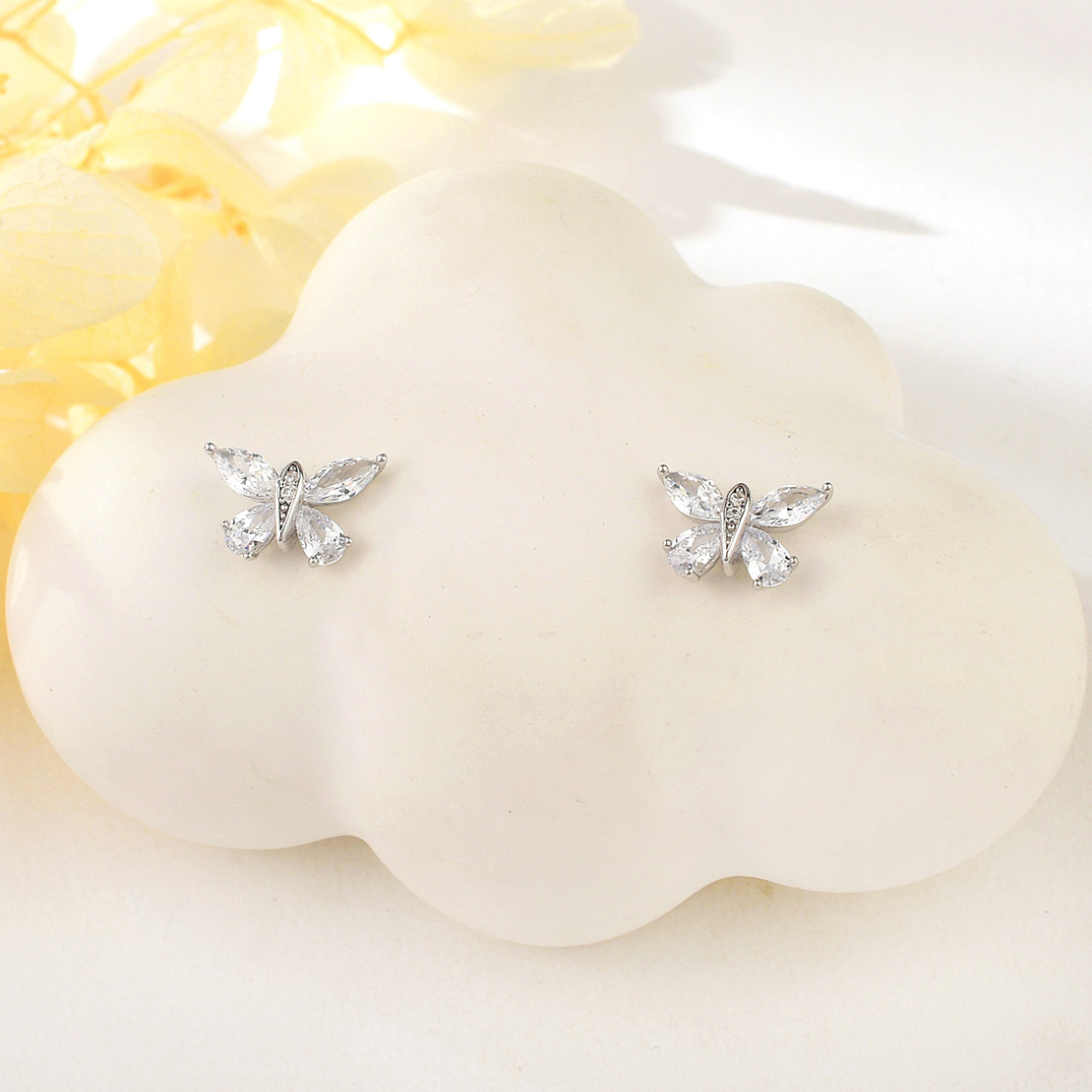 Сребърни обеци Пеперуди с родий 2700000053331 | колекция Delicate Silver