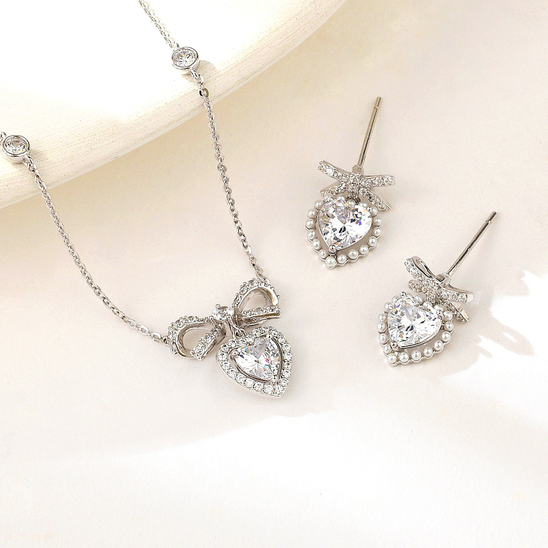 Сребърен комплект Сърце с родий 2700000047002 | колекция Delicate Silver