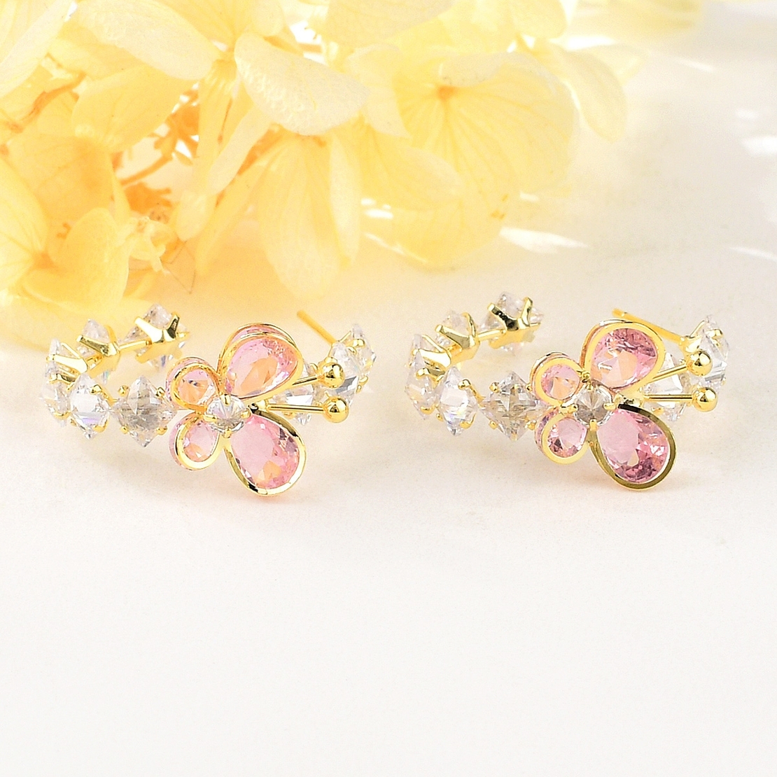 BUTTERFLIES YELLOW GOLD PLATED EARRINGS