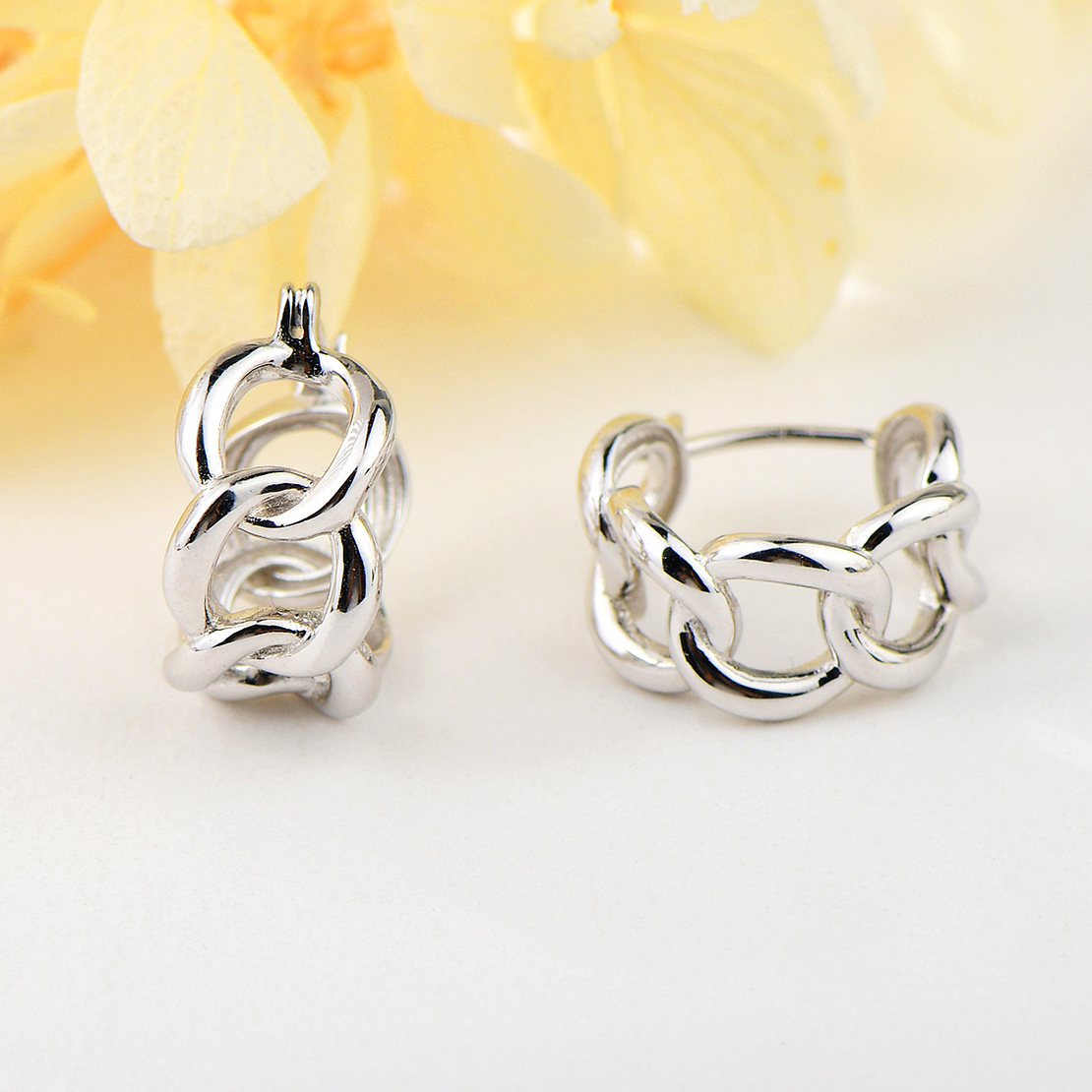 Сребърни обеци Верига с родий | колекция Delicate Silver