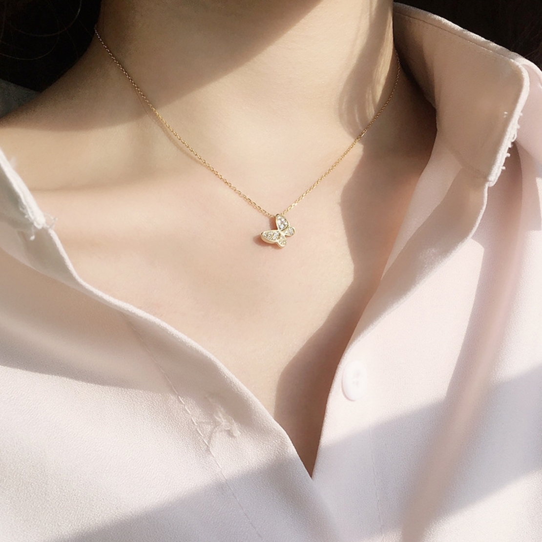 Сребърно колие с Пеперуда жълто позлатяване | колекция Delicate Silver