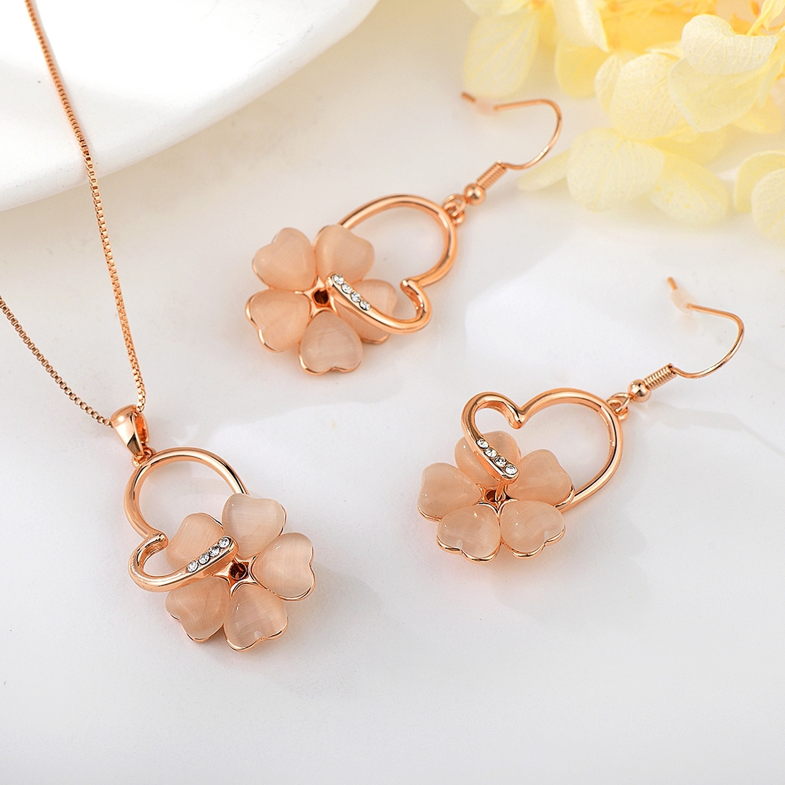Комплект розово позлатяване флорални сърца | Колекция Rose Gold
