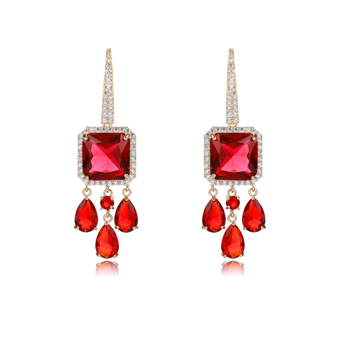 Обеци жълто позлатяване 18К с кристали Swarovski 2000000081748