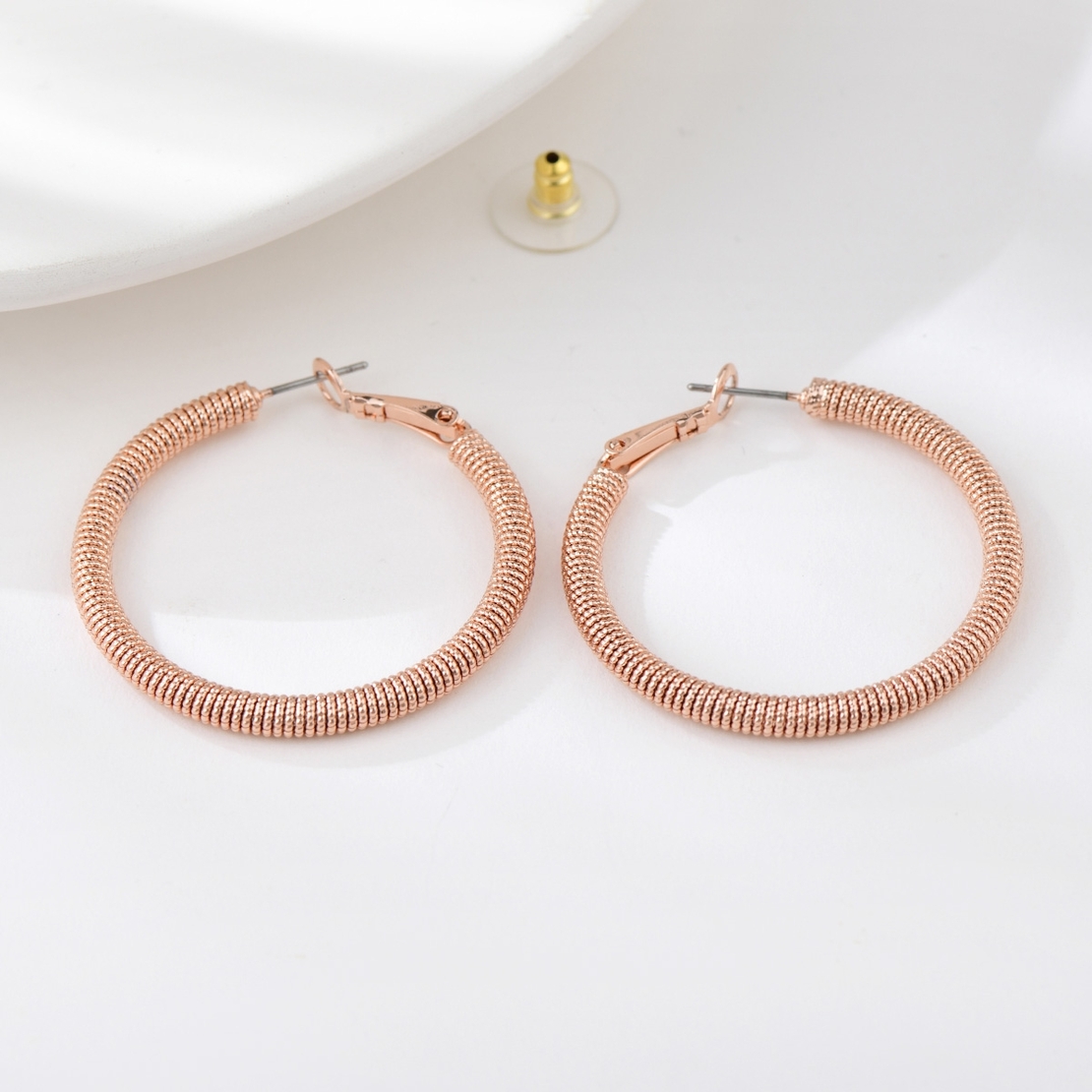 Обеци розово позлатяване халки гравирани | Колекция Rose Gold