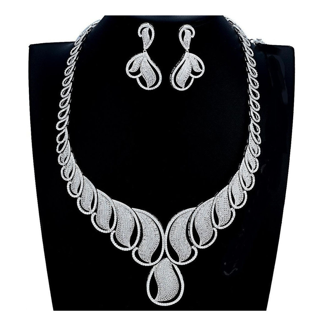 Комплект бяло позлатяване 'Индийски капки' с кристали Swarovski - LSS50