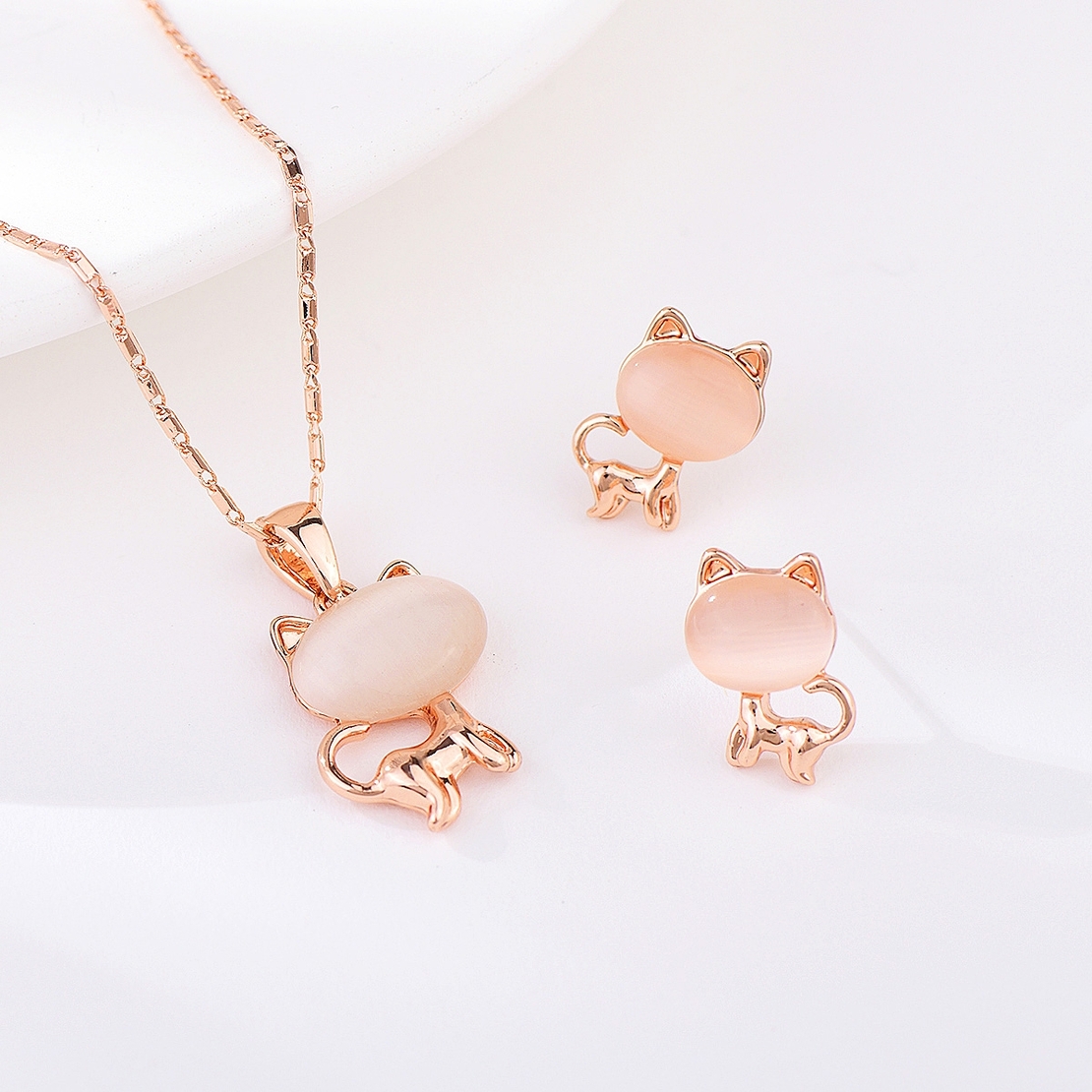 Комплект розово позлатяване котета с котешко око | Колекция Rose Gold