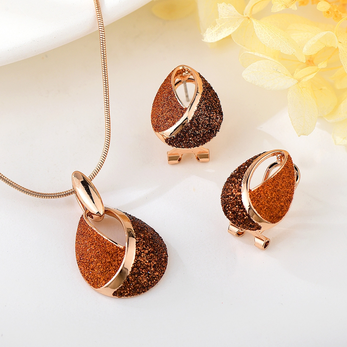 Комплект розово позлатяване капки кристален прашец | Колекция Rose Gold