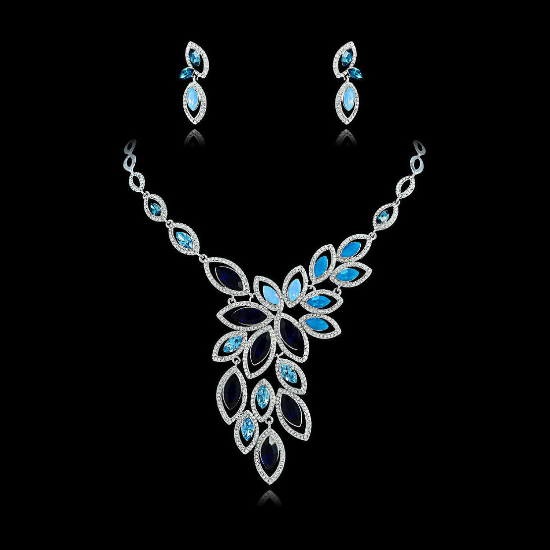 Комплект бяло позлатяване със сини кристали Swarovski
