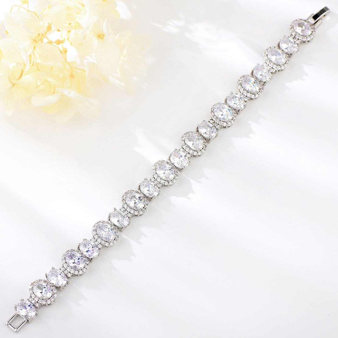 BRACELET WHITE GOLD PLATING SHINING CRYSTALS