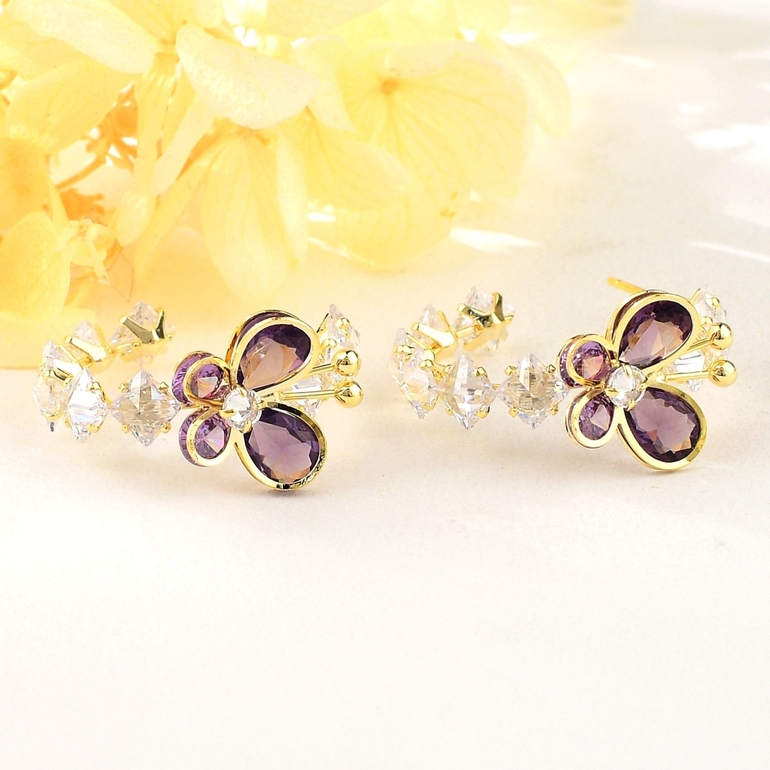 BUTTERFLIES YELLOW GOLD PLATED EARRINGS