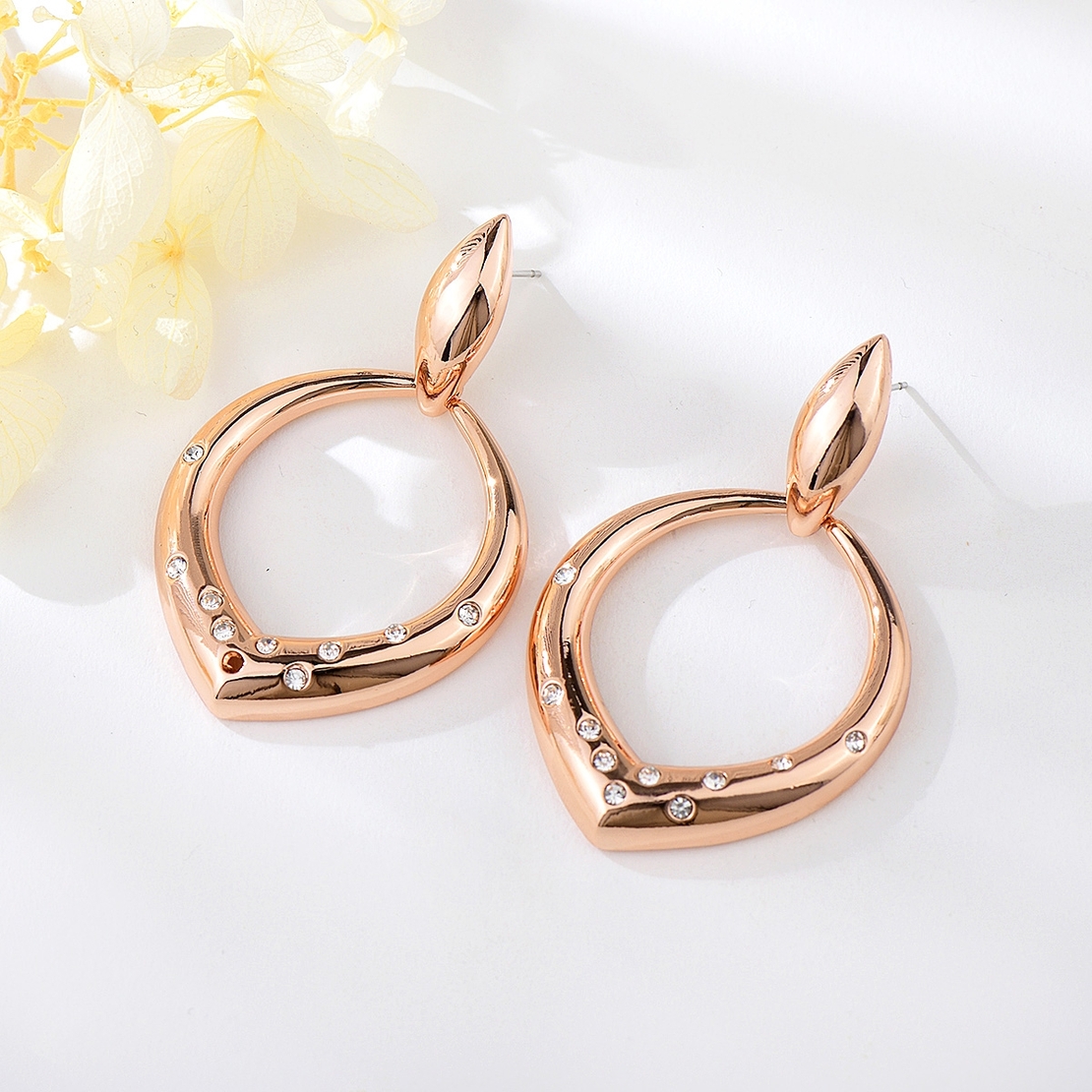 Обеци розово позлатяване капковидни халки | Колекция Rose Gold