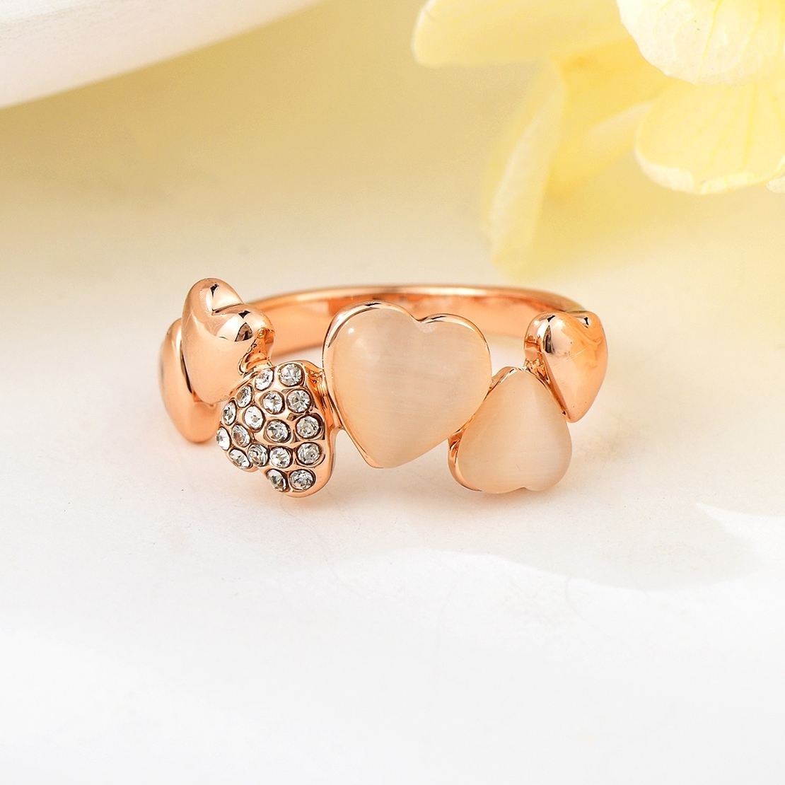 Пръстен розово позлатяване сърца T100750R-1 | Колекция Rose Gold