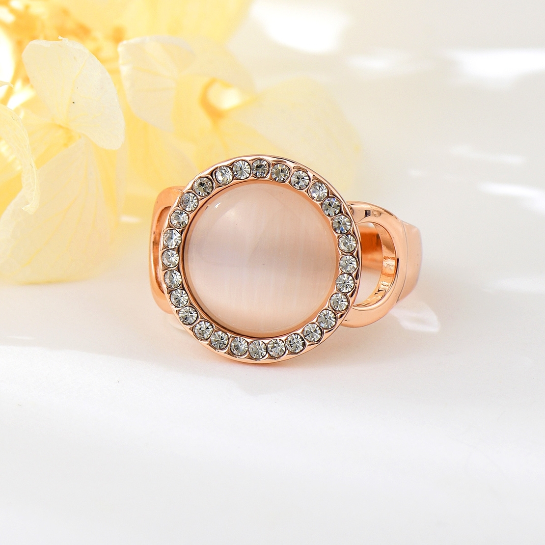 Пръстен розово позлатяване кристален кръг | Колекция Rose Gold