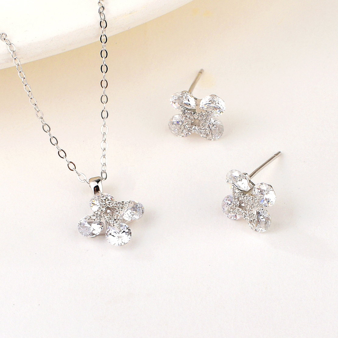 Сребърен комплект Цвете с родий 2700000049617 | колекция Delicate Silver