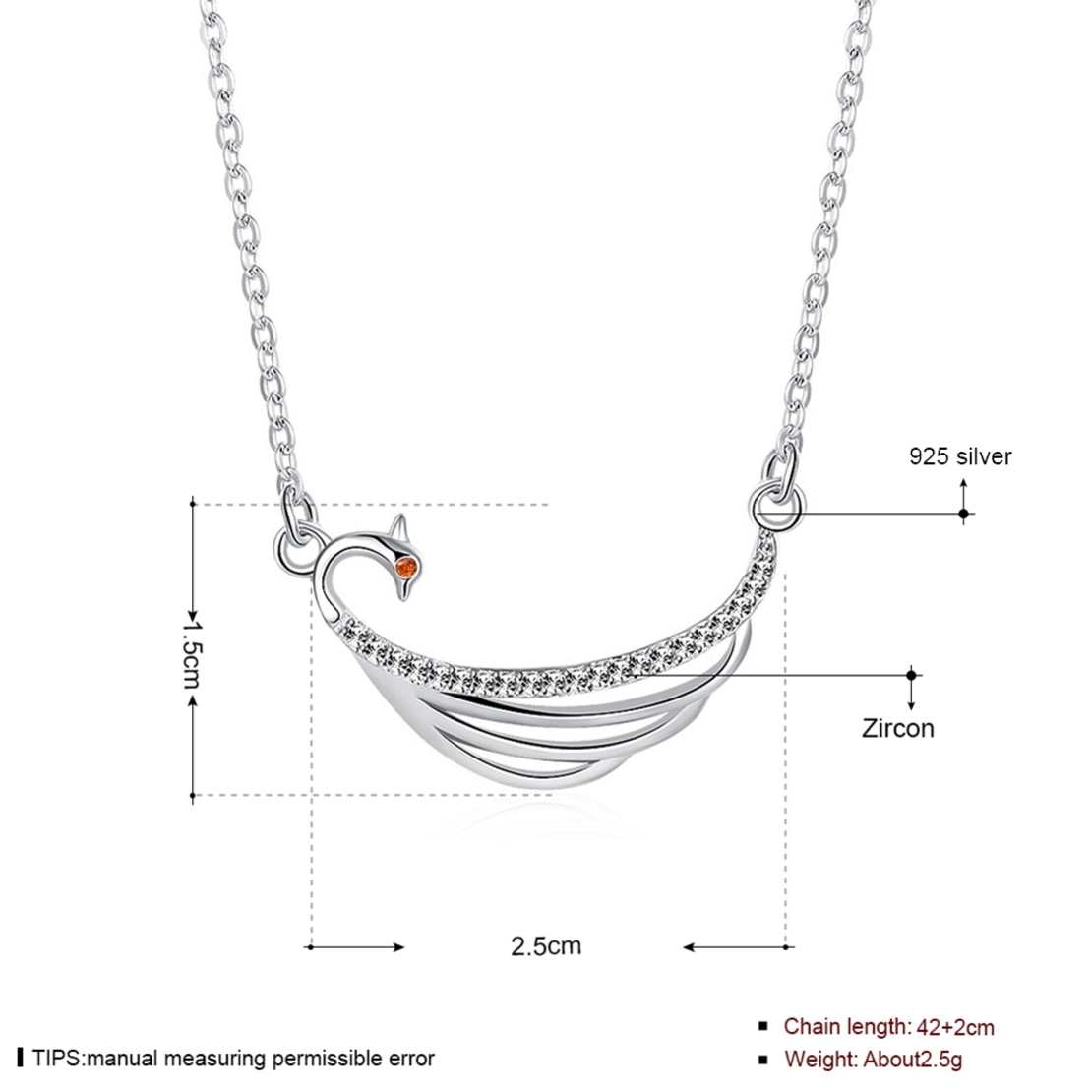 Сребърно колие Лебед Swarovski Crystals | колекция Delicate Silver | 2700000027325