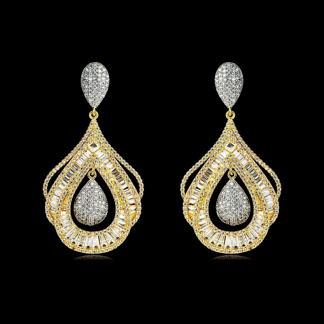 Обеци бяло и жълто позлатяване с кристали Swarovski 2405112584192