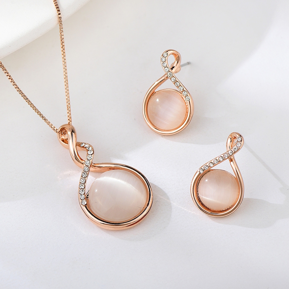 Комплект розово позлатяване 'Капка с орнамент' | Колекция Rose Gold