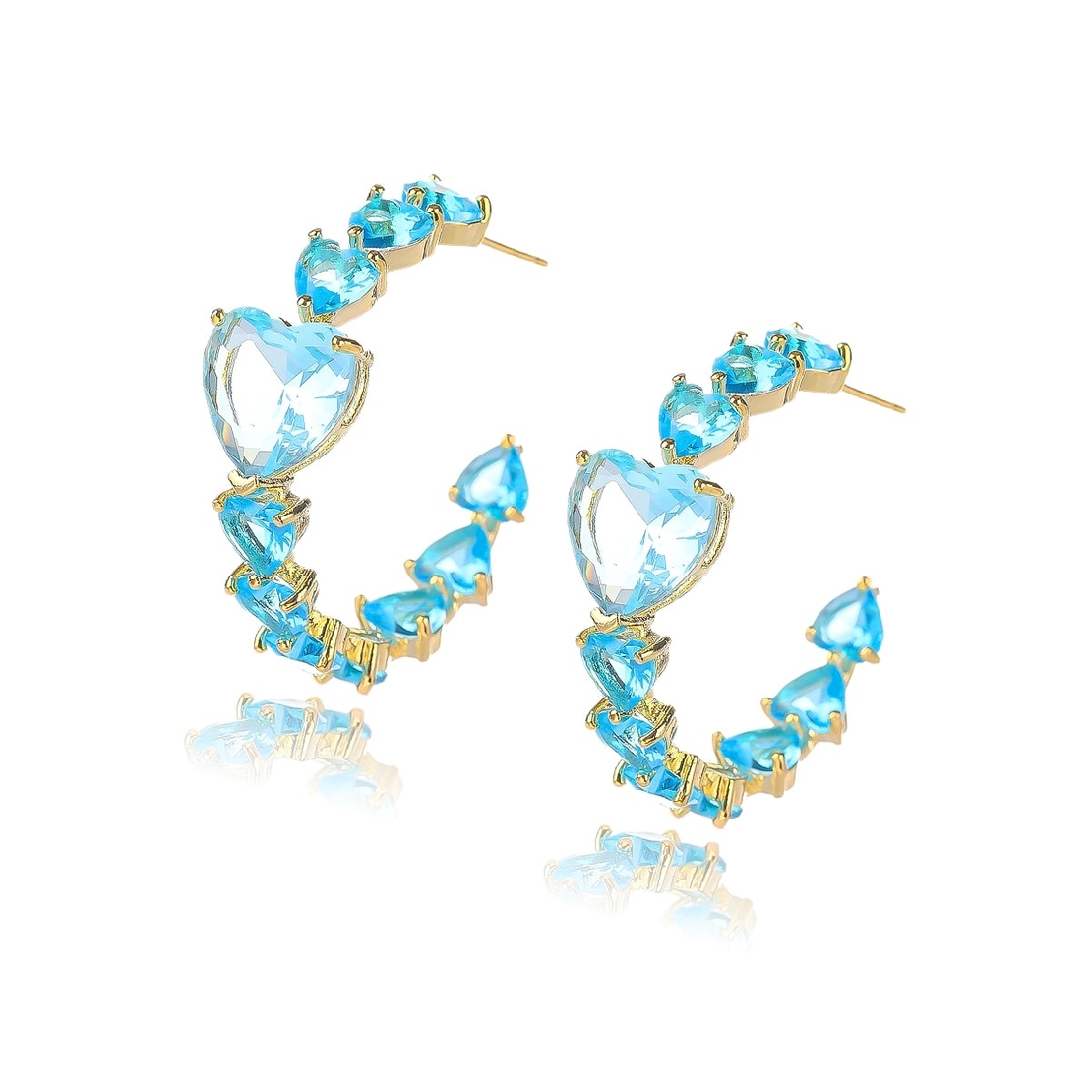 BLUE HEARTS YELLOW GOLD PLATED EARRINGS