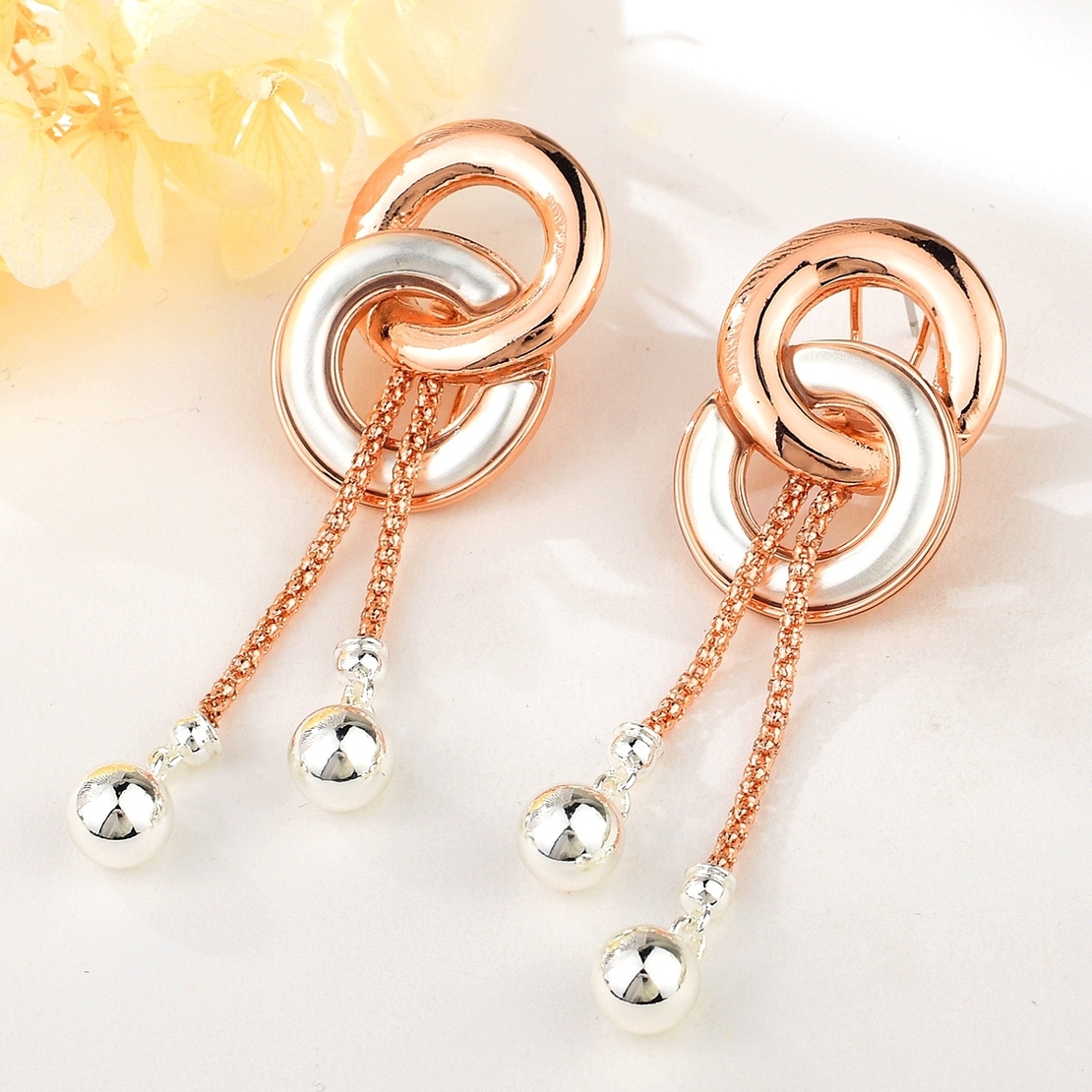 Обеци розово и бяло позлатяване | Колекция Rose Gold