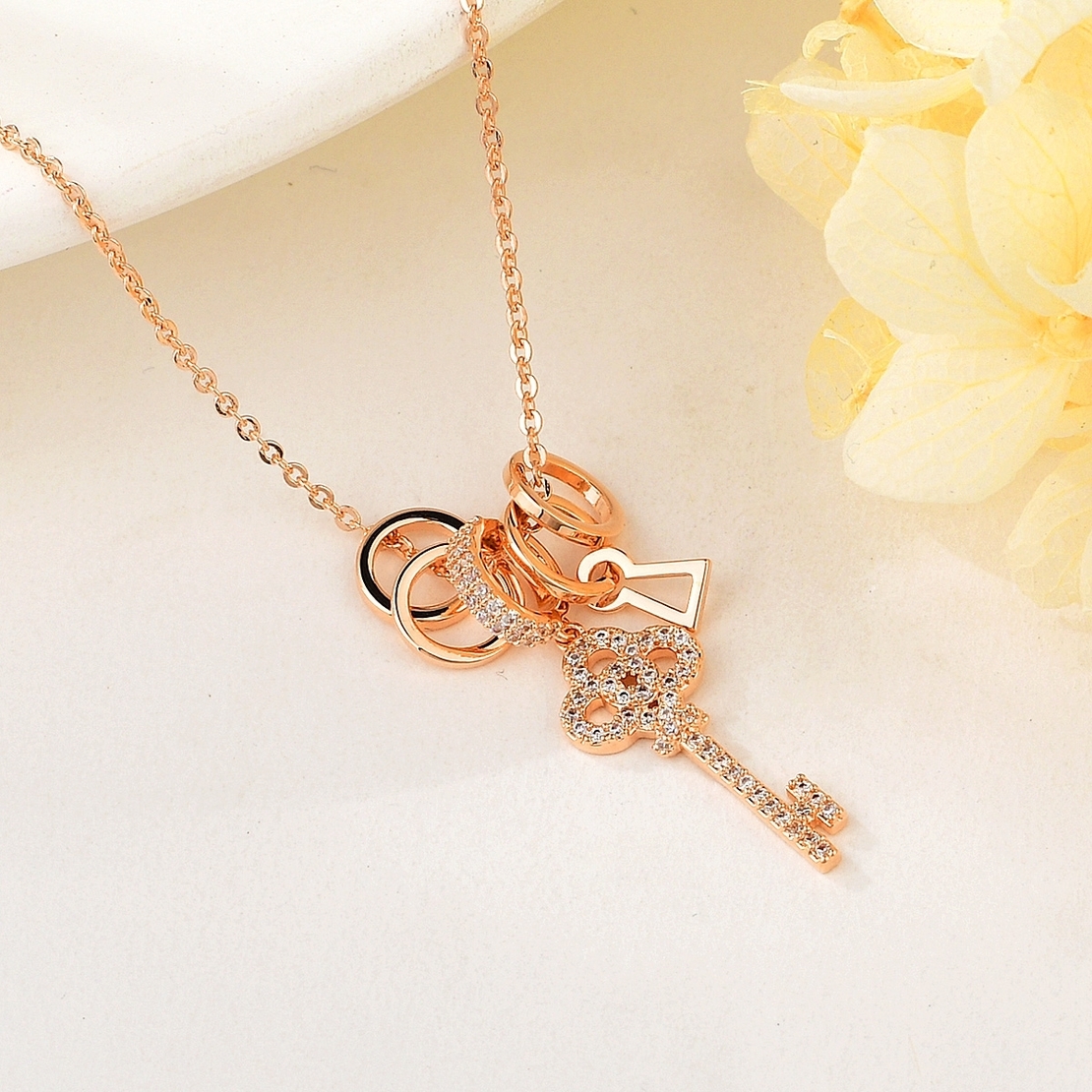 KEY NECKLACE ROSE GOLD PLATING