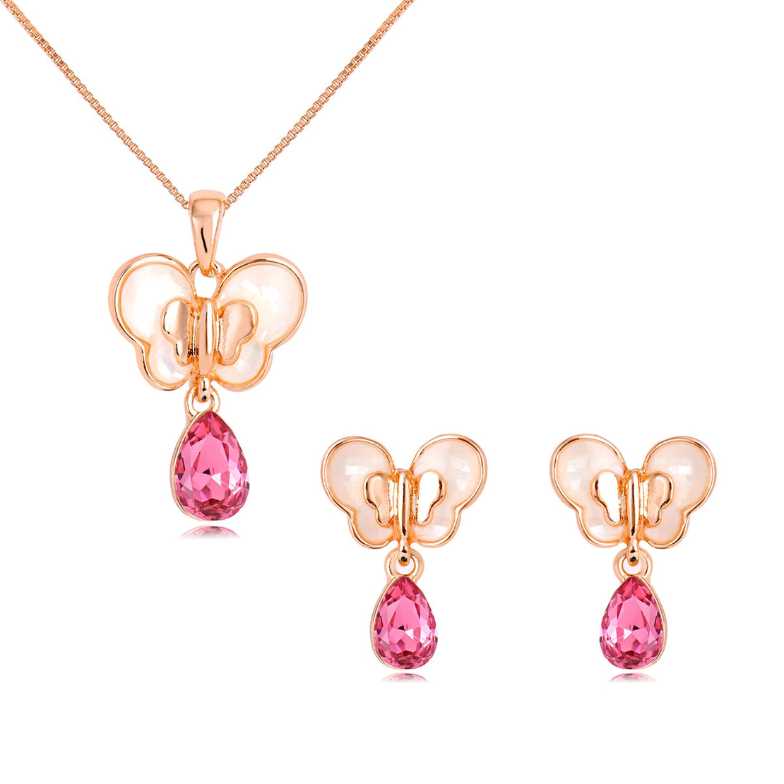 Комплект розово позлатяване пеперуди с кристали Swarovski Indian pink | Колекция Rose Gold
