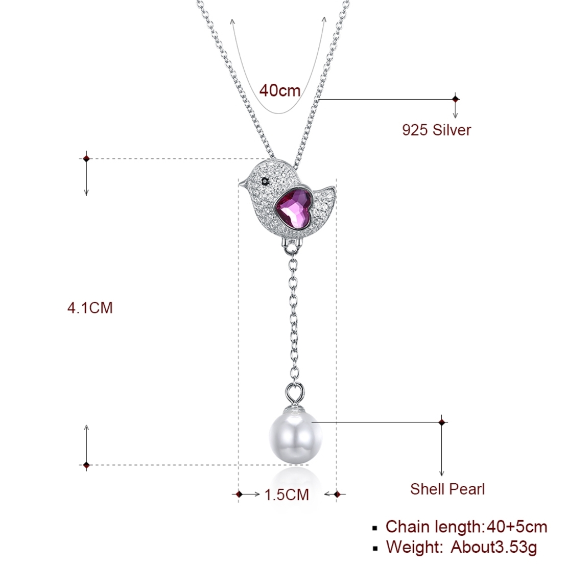 Сребърно колие Птичка Swarovski Crystals | колекция Delicate Silver