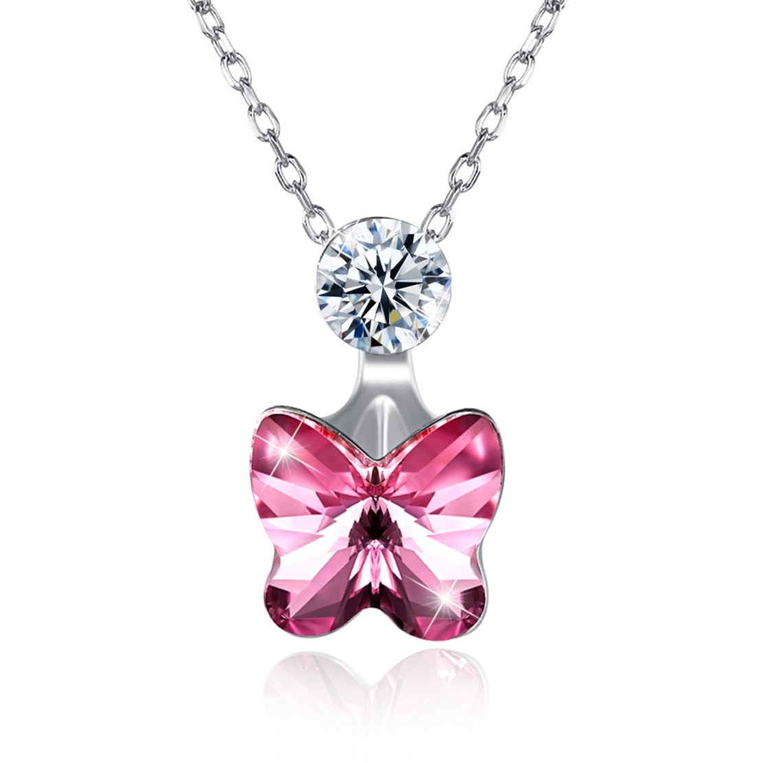 Сребърно колие Пеперуда розово Swarovski Crystals | колекция Delicate Silver