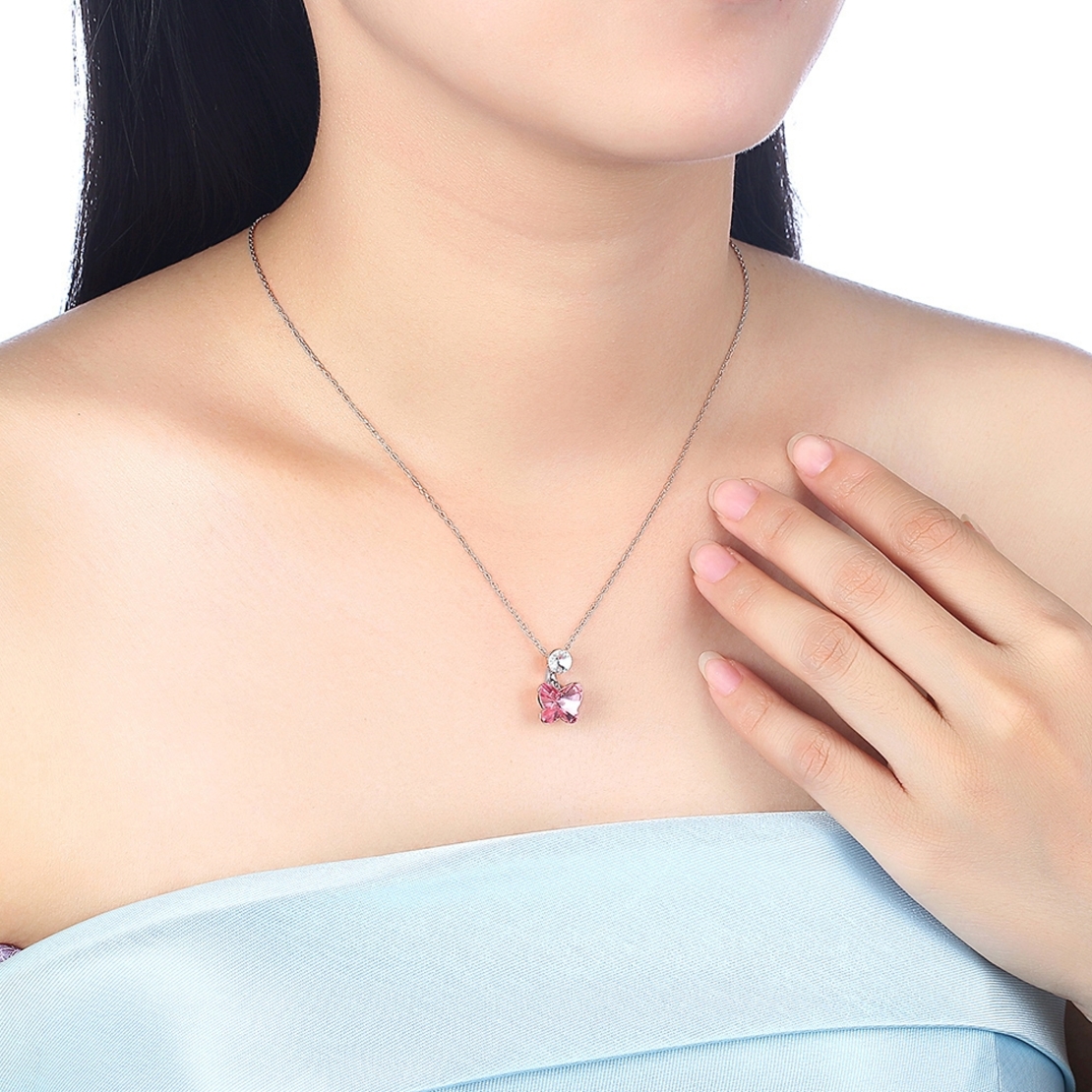 Сребърно колие Пеперуда розово Swarovski Crystals | колекция Delicate Silver