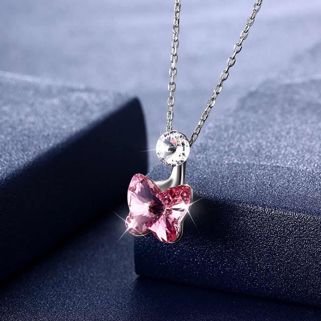 Сребърно колие Пеперуда розово Swarovski Crystals | колекция Delicate Silver