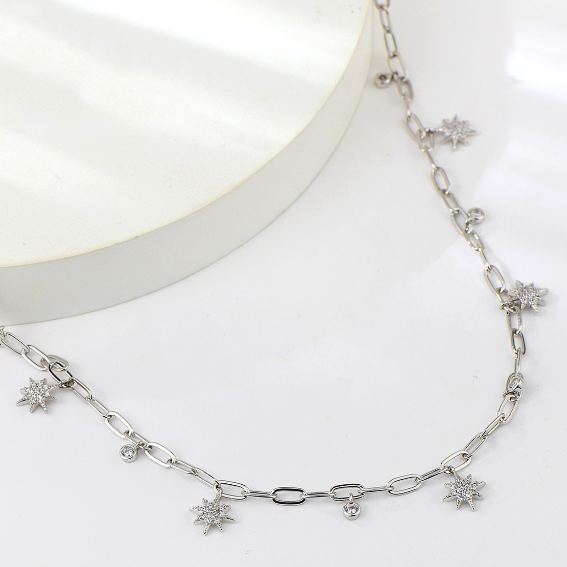 CHARM NECKLACE PLATINUM PLATED SILVER CUBIC ZIRCONIA