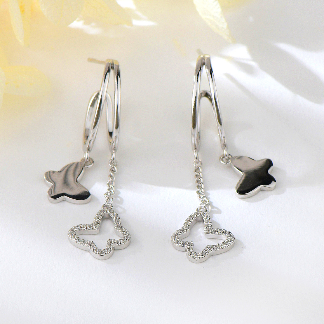 Сребърни обеци Пеперуди с родий 2700000044582 | колекция Delicate Silver