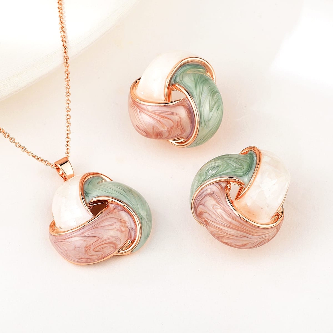 COLORFUL ENAMEL AND MOTHER OF PEARL SET ROSE GOLD PLATING