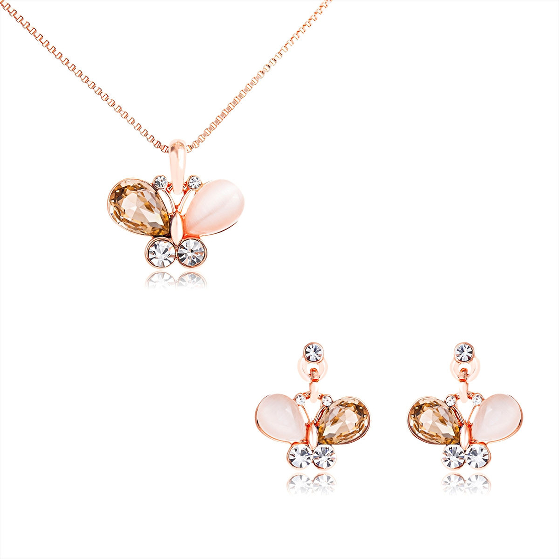 Комплект розово позлатяване пеперуди с кристали Swarovski | Колекция Rose Gold